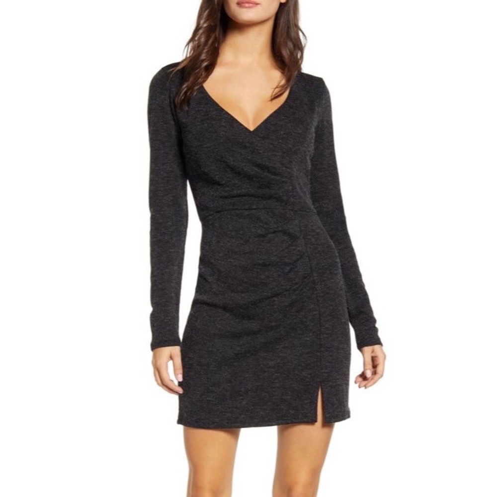 ROW A Long Sleeve Rib Knit Ruched Minidress NWT